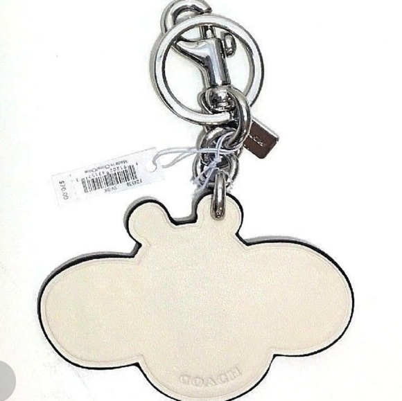 New smooth white leather keychain with black glitter, gold satin stitching and a - Picture 2 of 8